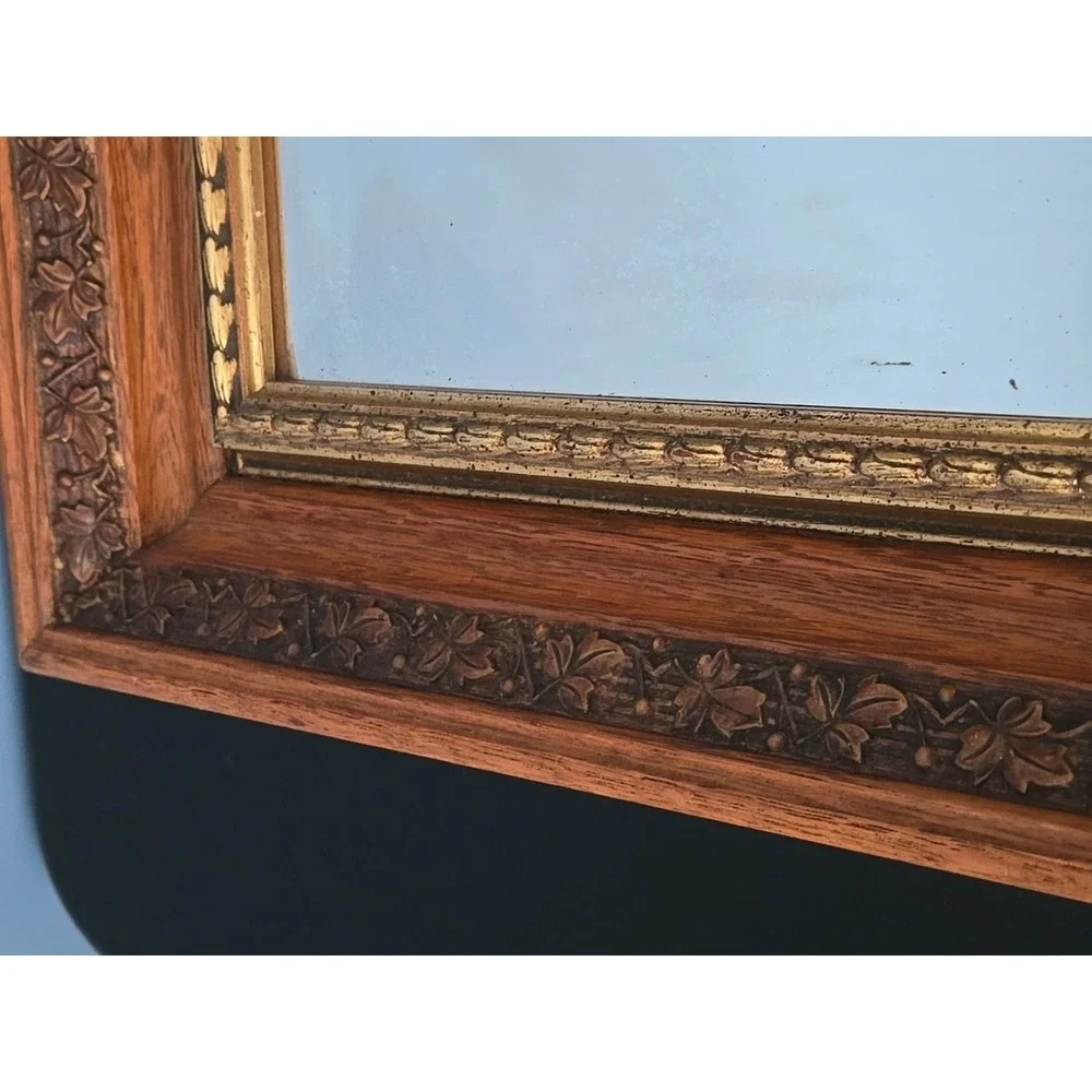 Antique Walnut Deep Ornate Frame Wall Mirror Gilded Interior Patina Age Desilver